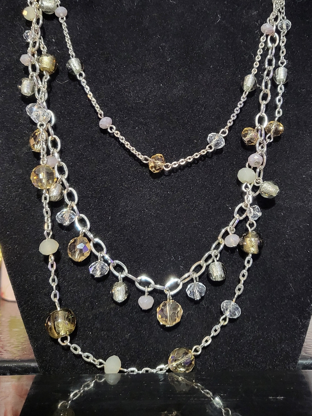 18" WHBM Silver Multi-Strand Faceted Glass Crystal Dangle Necklace
